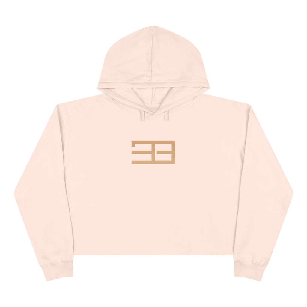 Minimalist Gold Logo Crop Hoodie — Women's Trendy Cropped Pullover