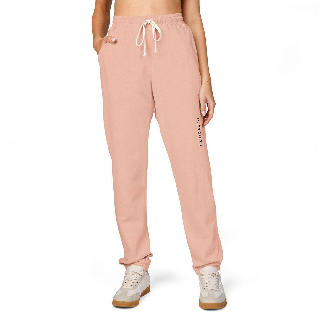 Cream Minimalist Sweatpants — Relaxed Fleece Joggers with Vertical Side Logo
