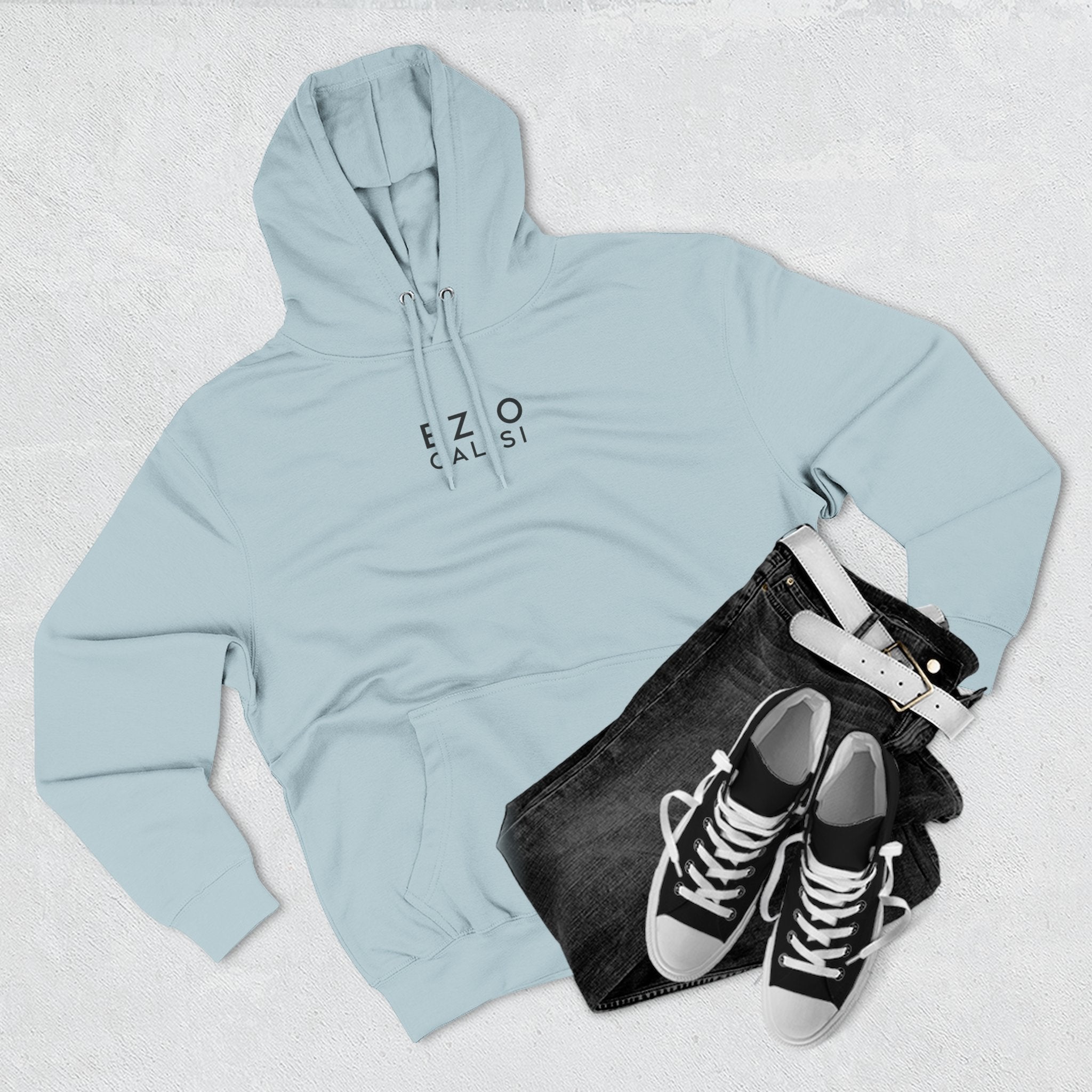 Minimalist 'EZIO CILISI' Logo Hoodie — Lightweight Three-Panel Fleece