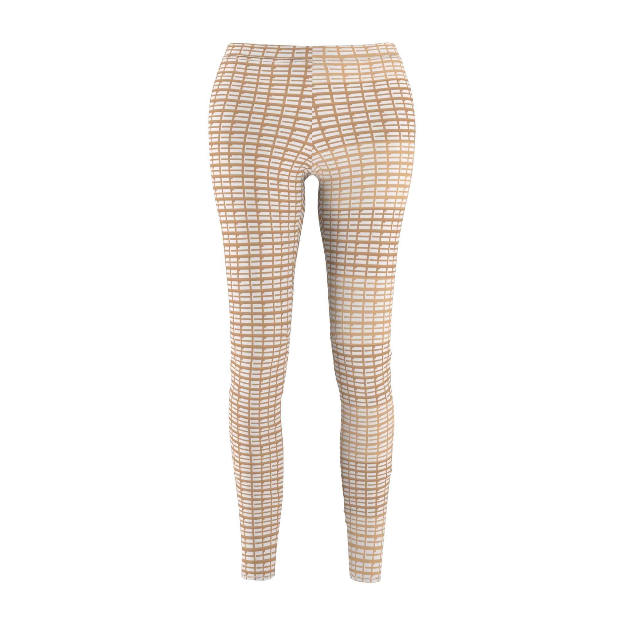 Beige Woven Plaid Women's Leggings — Casual All-Over Print
