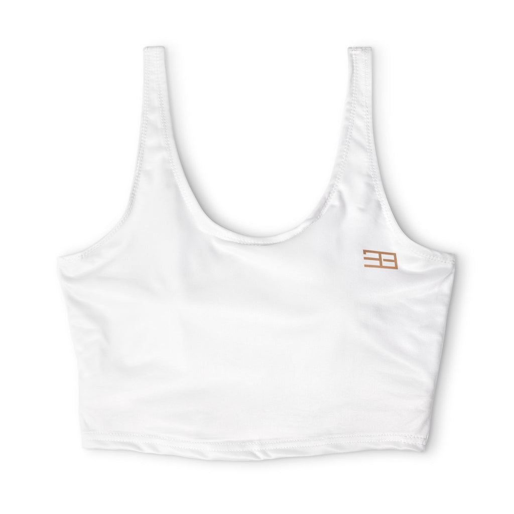 Gold Accent Sports Bra — Minimal Logo Athletic Crop Top