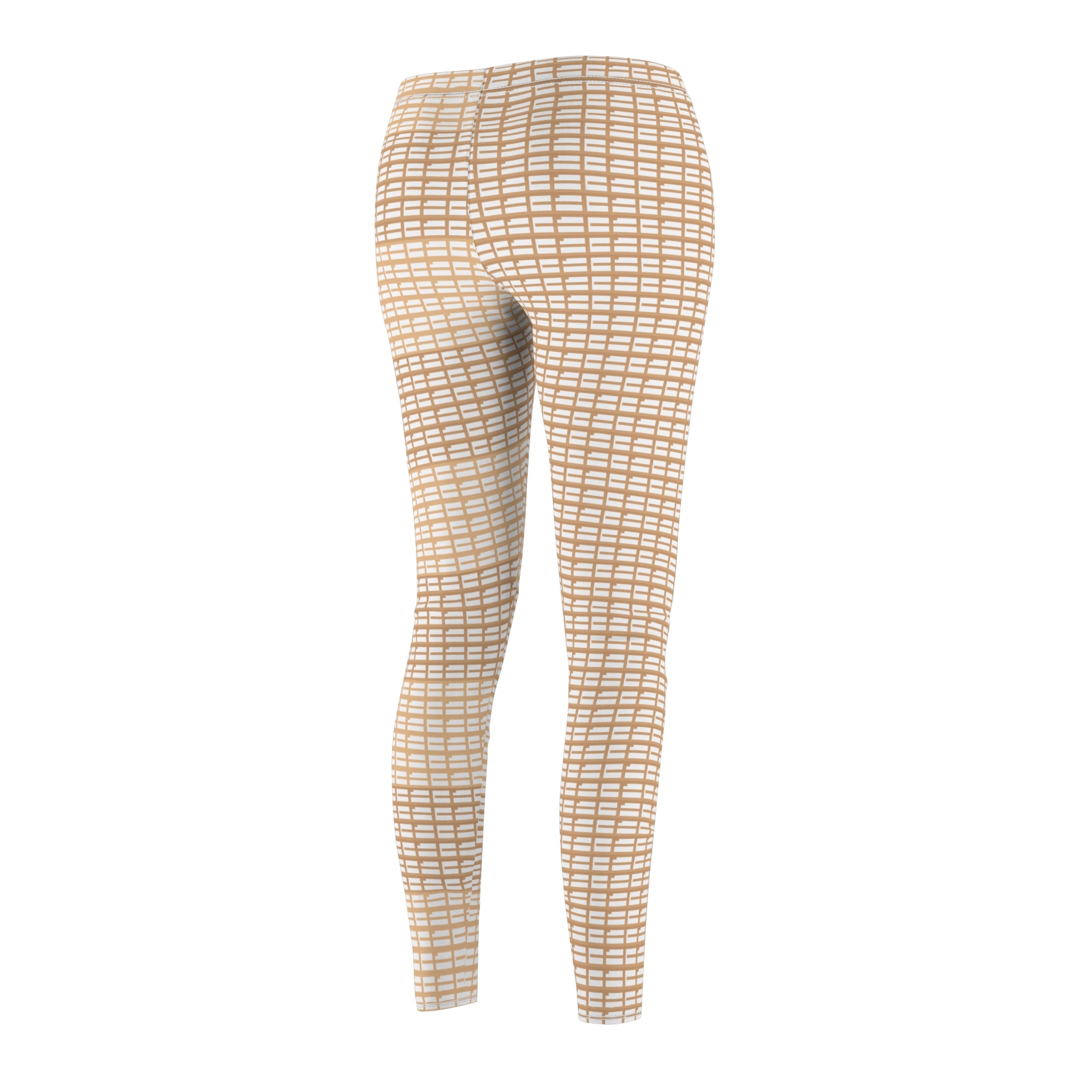 Beige Woven Plaid Women's Leggings — Casual All-Over Print