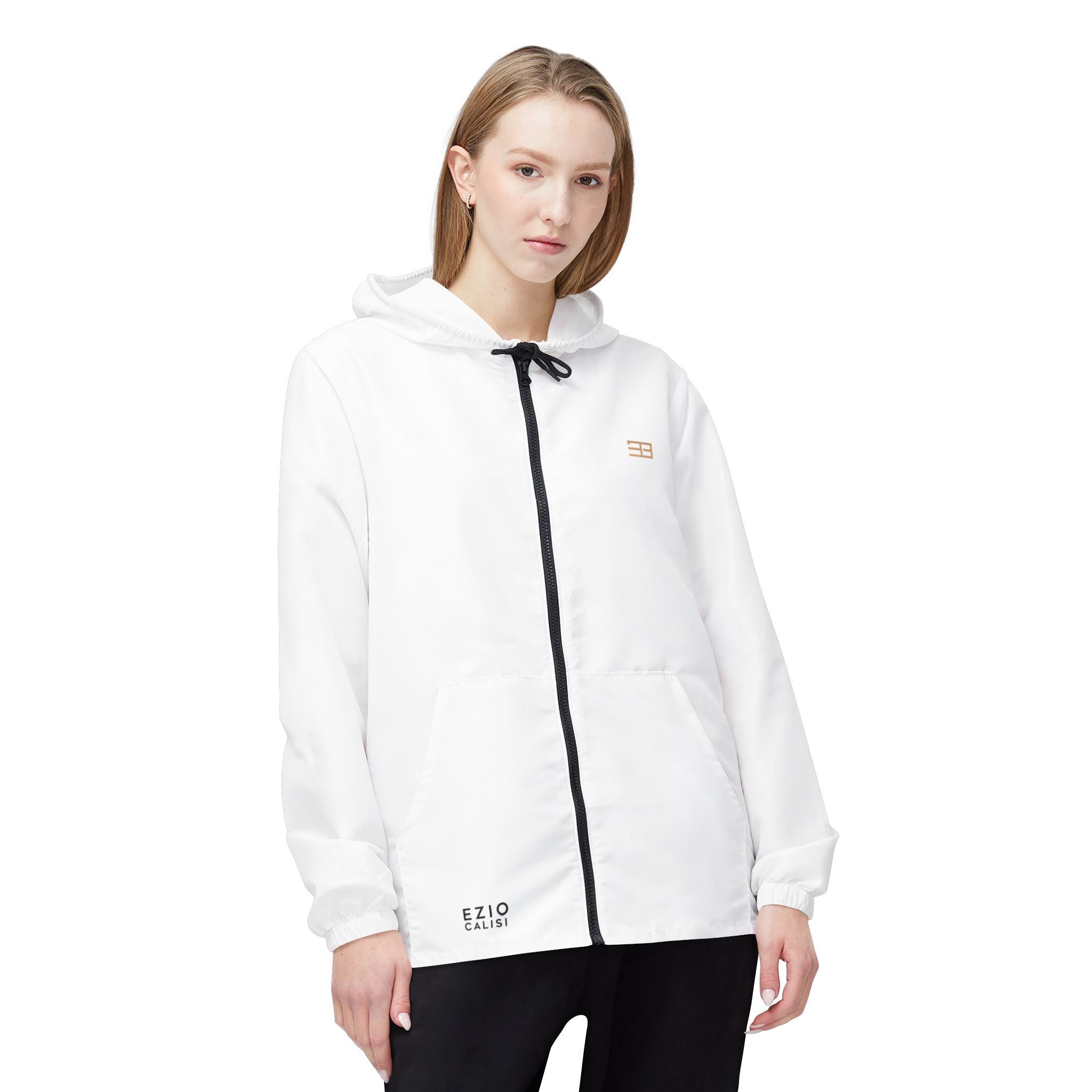 Minimal White Windbreaker Jacket — Lightweight Hooded Zip-Up
