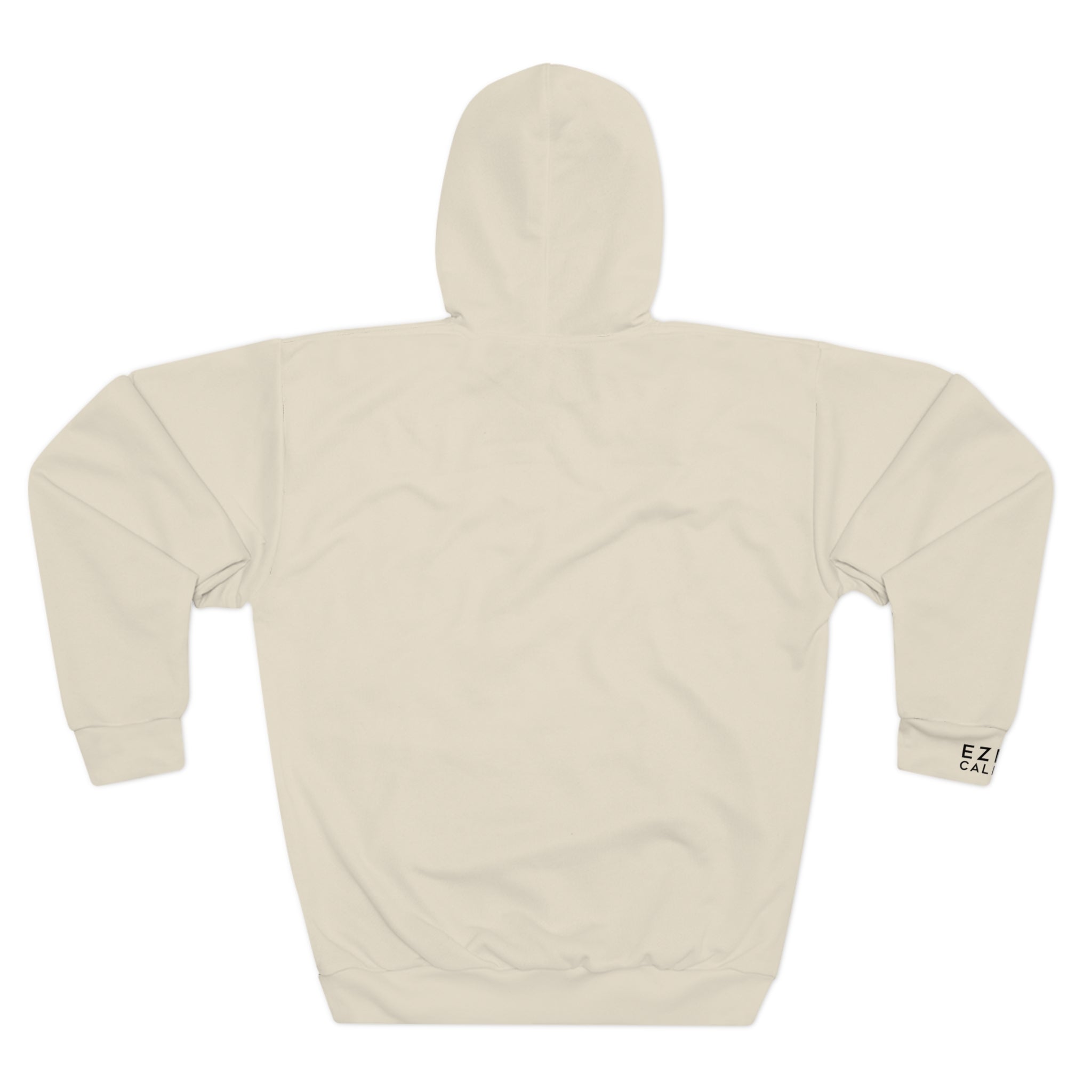 Minimal Logo Hoodie — Neutral Cream Pullover with Small Chest & Sleeve Branding