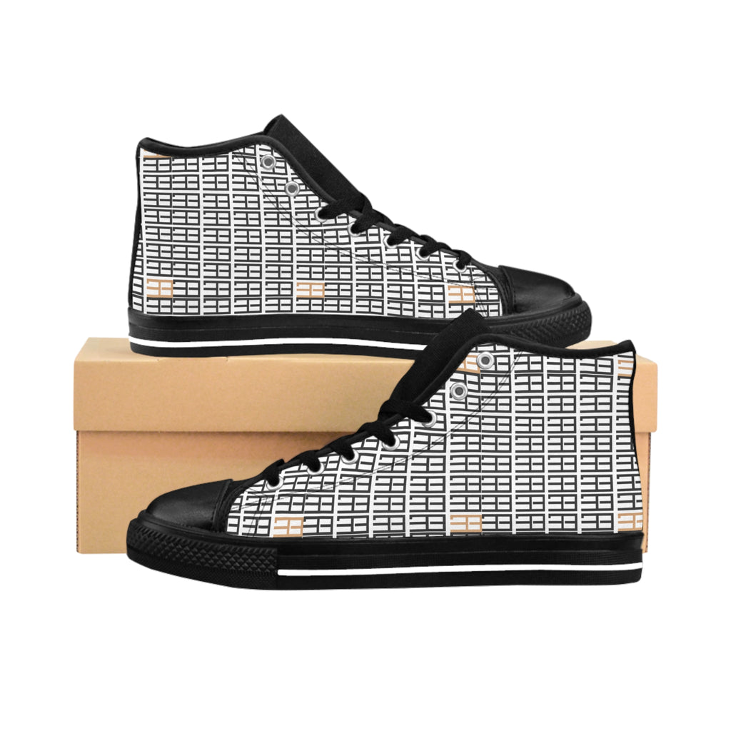 High-Top Sneakers — Minimal Grid Pattern Women's Classic Shoes