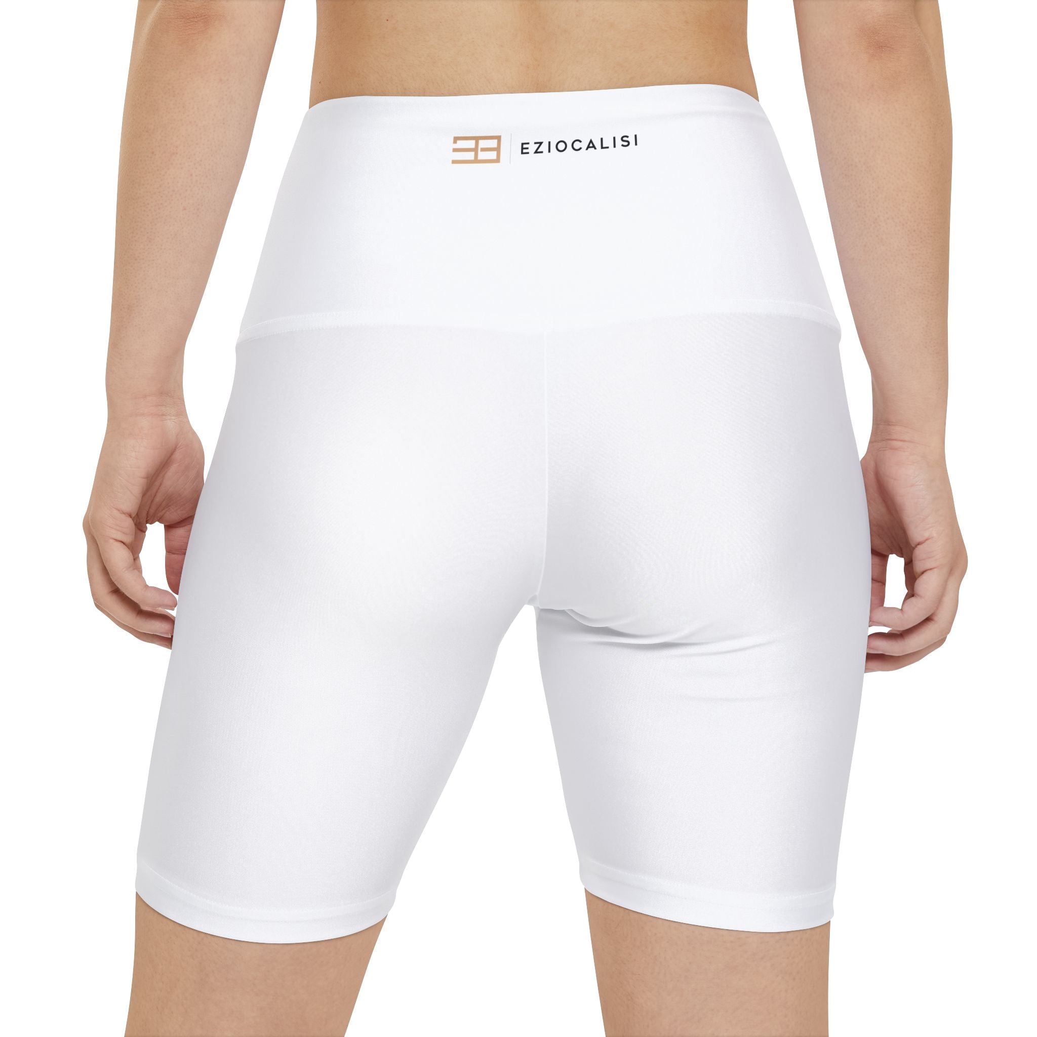 Women's Workout Shorts — White Biker Shorts with Side Typography