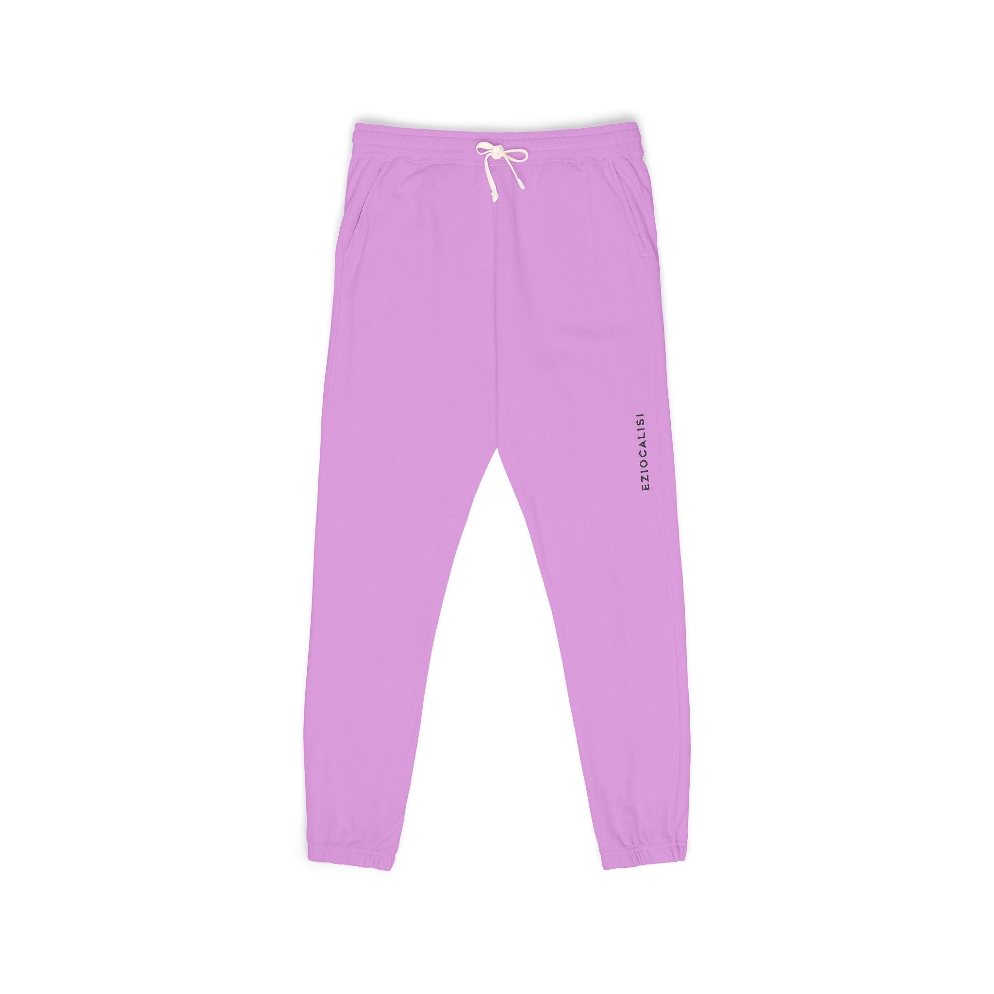 Cream Minimalist Sweatpants — Relaxed Fleece Joggers with Vertical Side Logo
