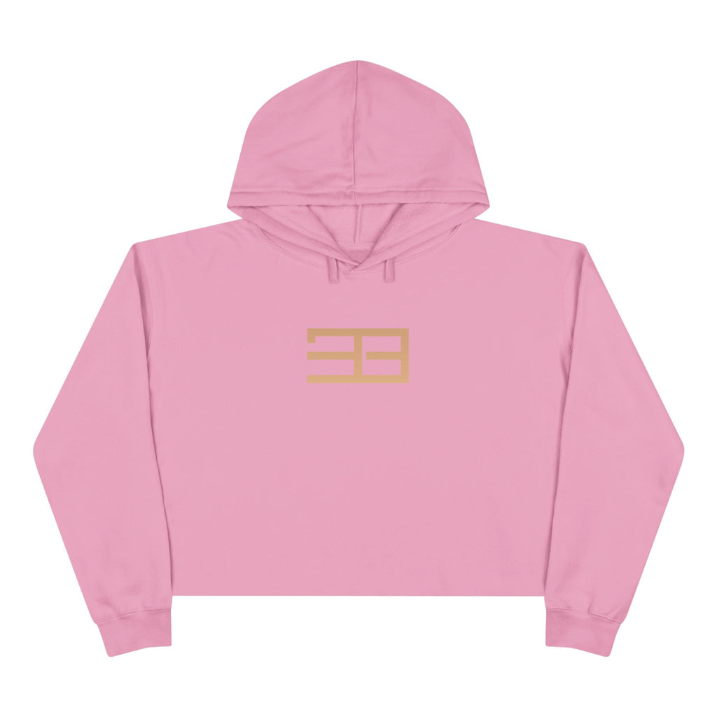 Minimalist Gold Logo Crop Hoodie — Women's Trendy Cropped Pullover