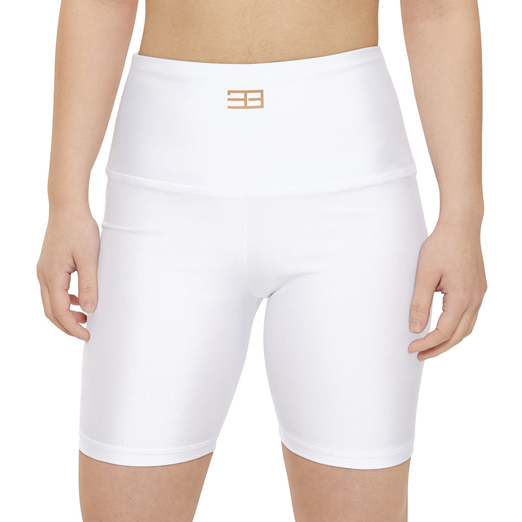 Women's Workout Shorts — White Biker Shorts with Side Typography