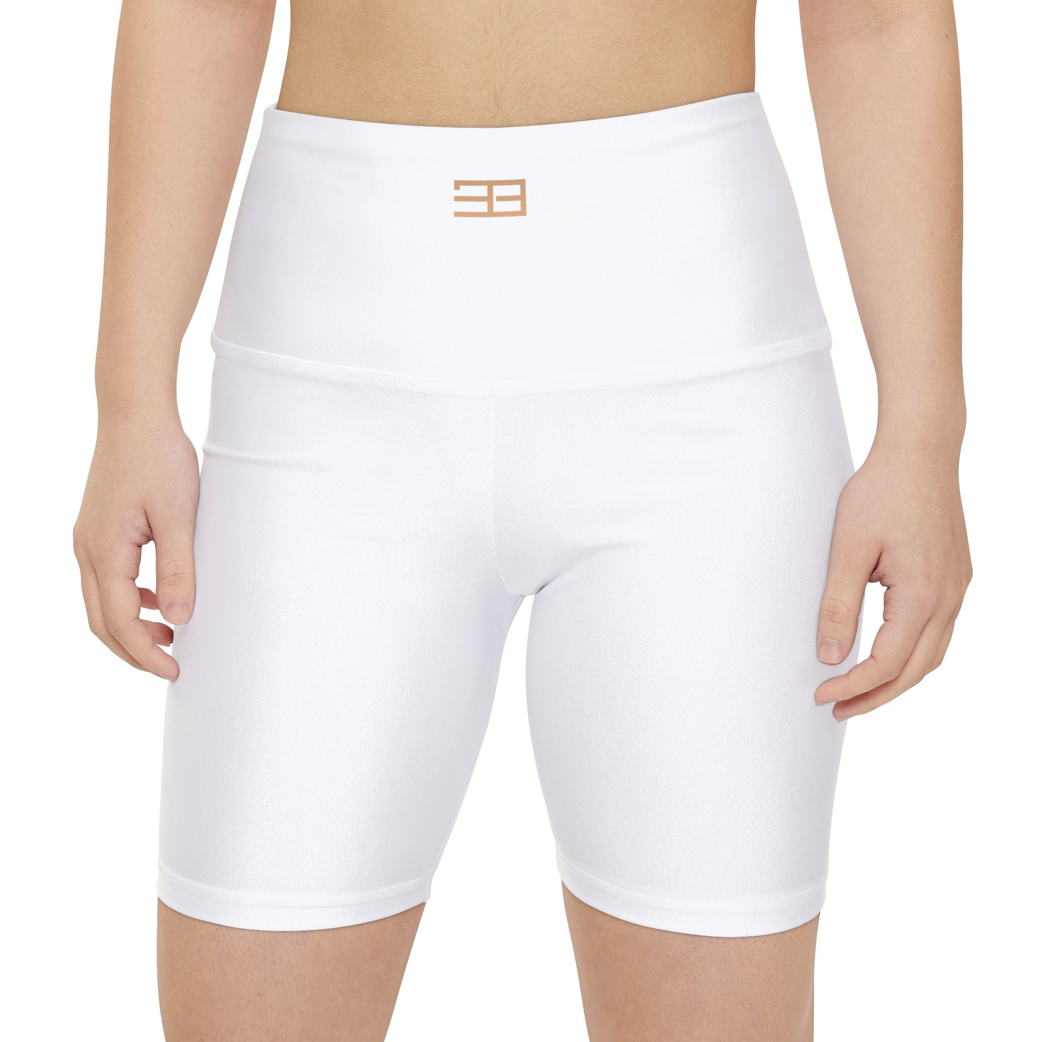 Women's Workout Shorts — White Biker Shorts with Side Typography