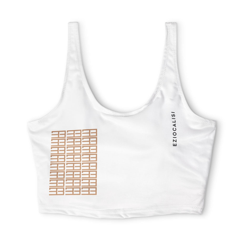 Minimalist Grid Sports Bra — Lightweight White Polyester Activewear