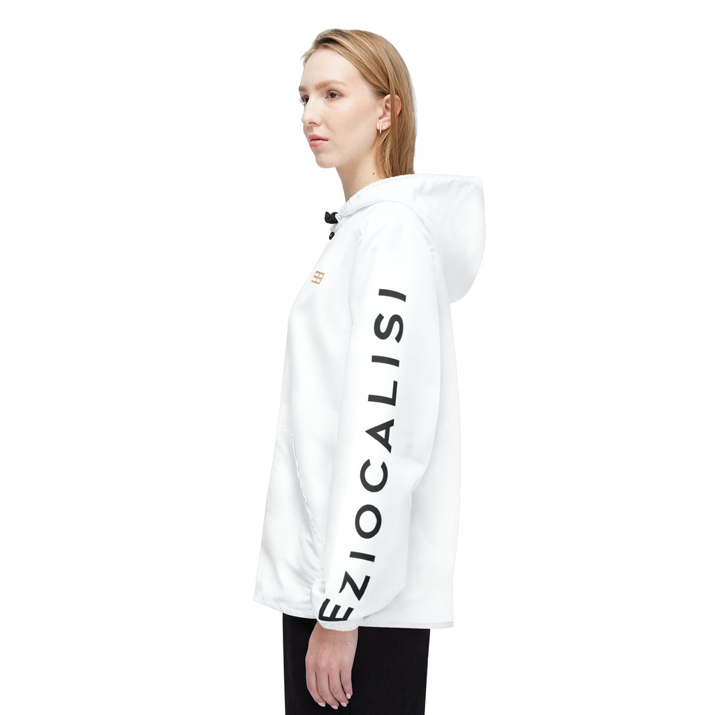 Minimal White Windbreaker Jacket — Lightweight Hooded Zip-Up