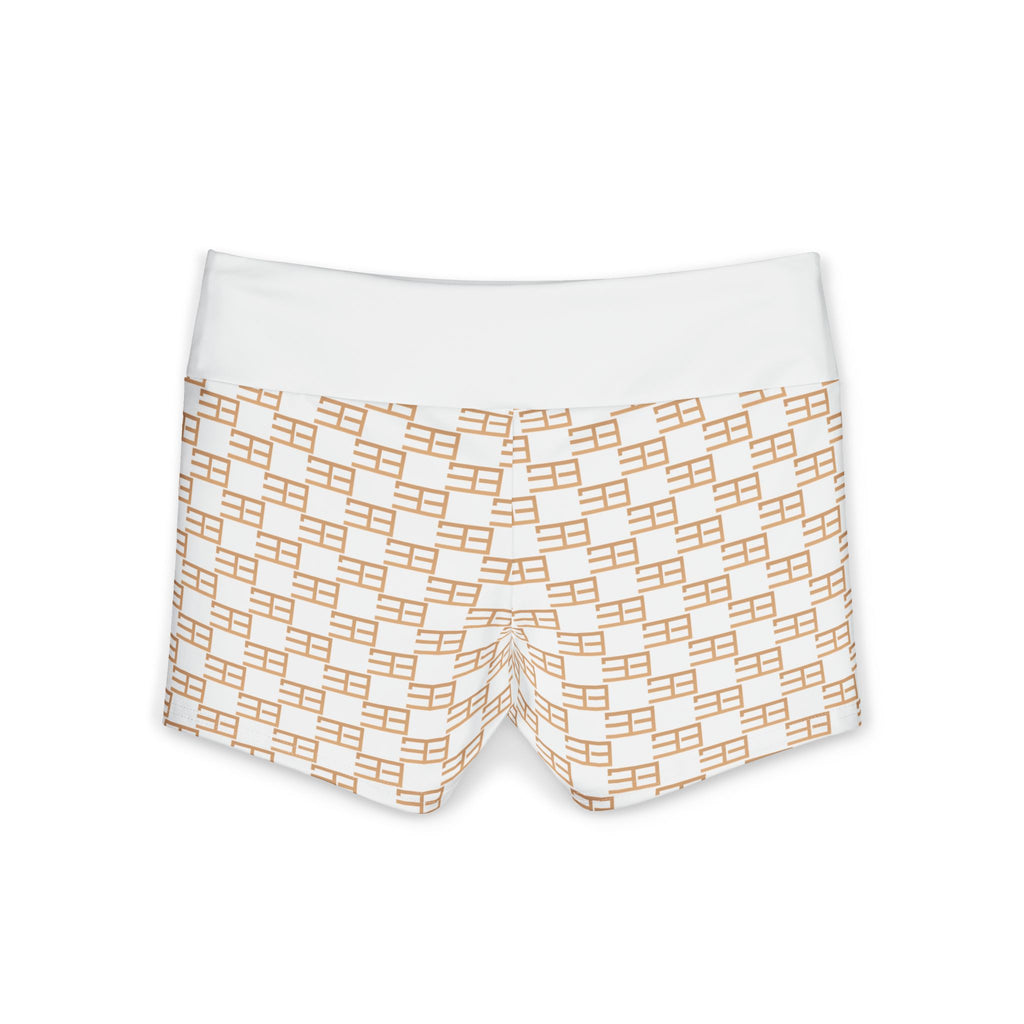 Geometric Chain-Print Women’s Yoga Shorts — Soft Neutral Athletic Hotpants