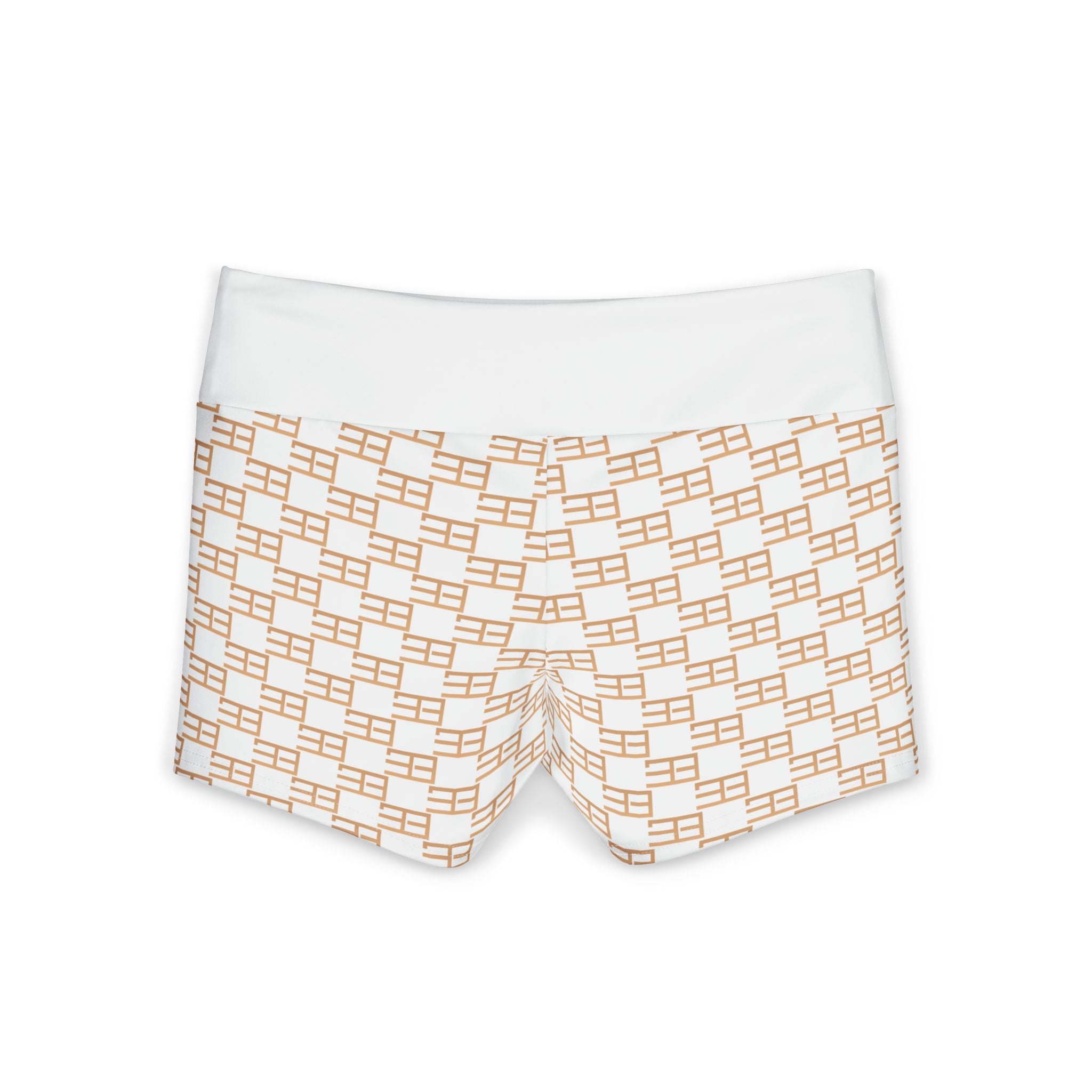 Geometric Chain-Print Women’s Yoga Shorts — Soft Neutral Athletic Hotpants