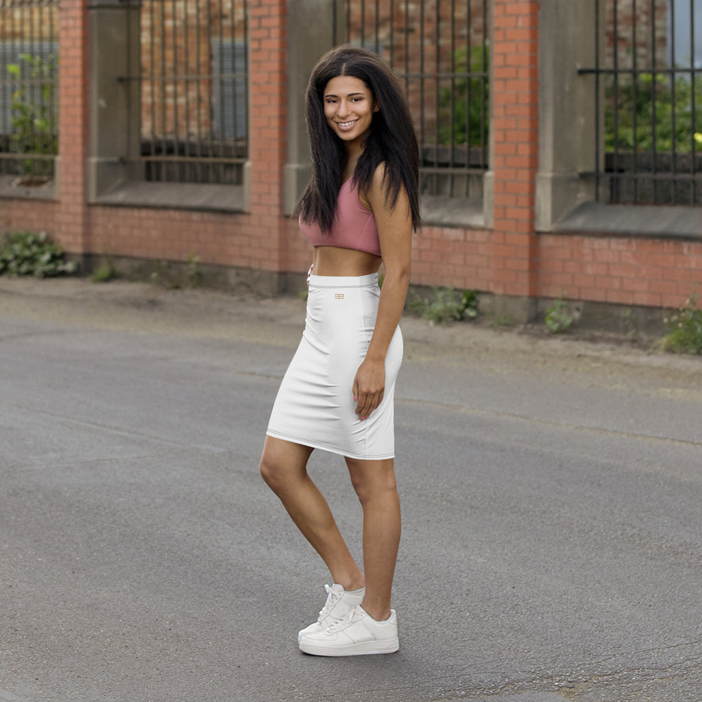 White Mid-Waist Pencil Skirt — Sleek Everyday & Office Wear