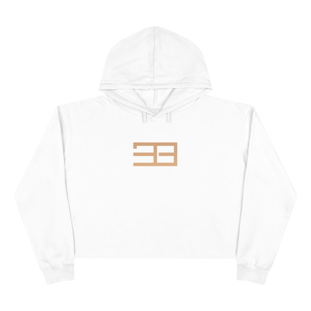 Minimalist Gold Logo Crop Hoodie — Women's Trendy Cropped Pullover